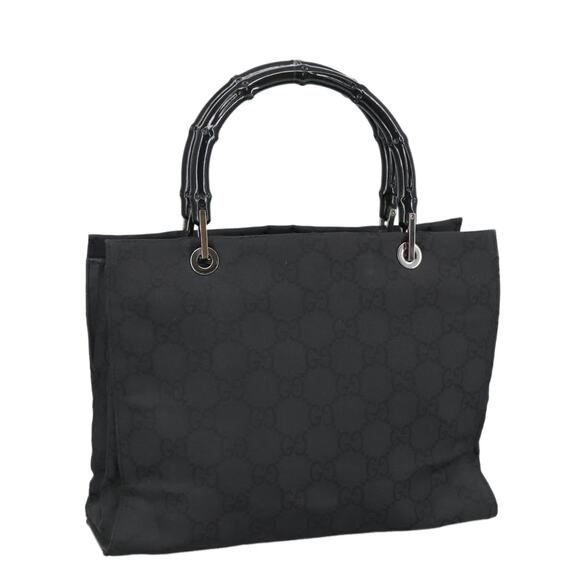 GUCCI Bamboo GG Canvas Hand Bag Nylon Black Silver 002 1016 002 1016 - Picture 1 of 16